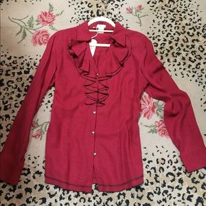 Tasha Polizzi Red Wine Ruffle Blouse